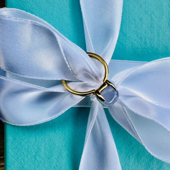 Tiffany & Co 18k Blue Chalcedony Sugar Stacks Ring, Sz 7 - Picture 2 of 4